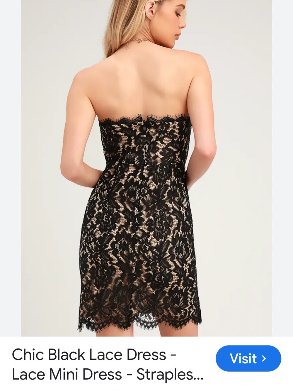 Lulu's Black Lace Strapless Mini Dress with Nude Underlay - Picture 2 of 10